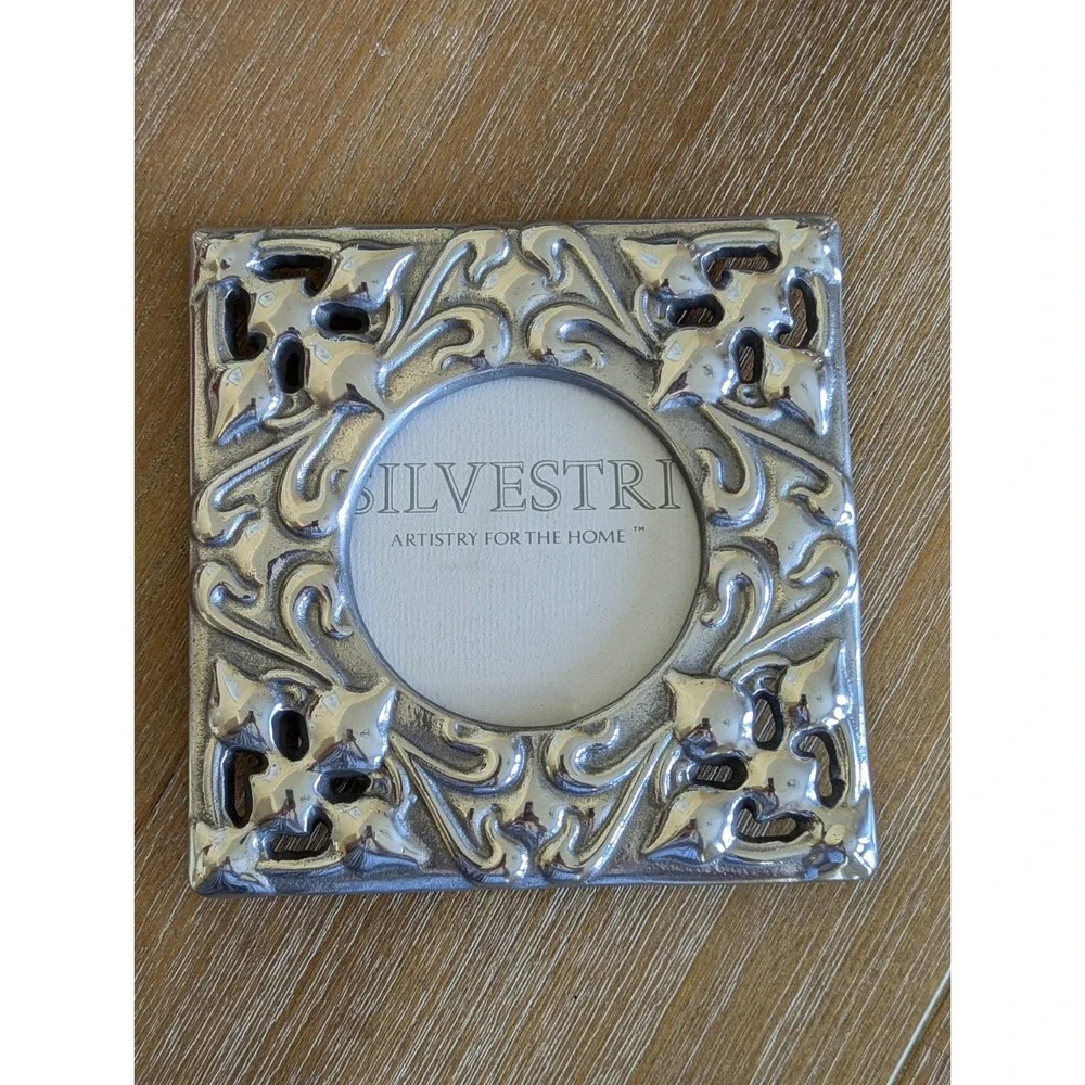 Silvestri Silver SQUARE 6x6 Picture Frame CIRCLE PHOTO Chunky Ornate Heavy